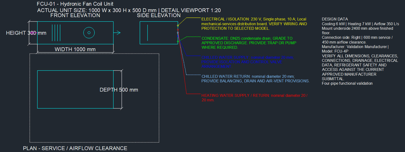 Mechanical HVAC CAD equipment detail showing elevations and service coordination