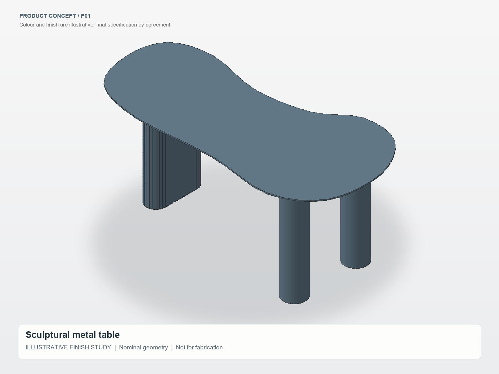 Sculptural metal tables illustrative finish concept